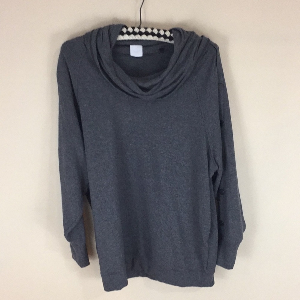 CAbi Gray Snap Cowl Style Top Sweatshirt Size Medium 3871